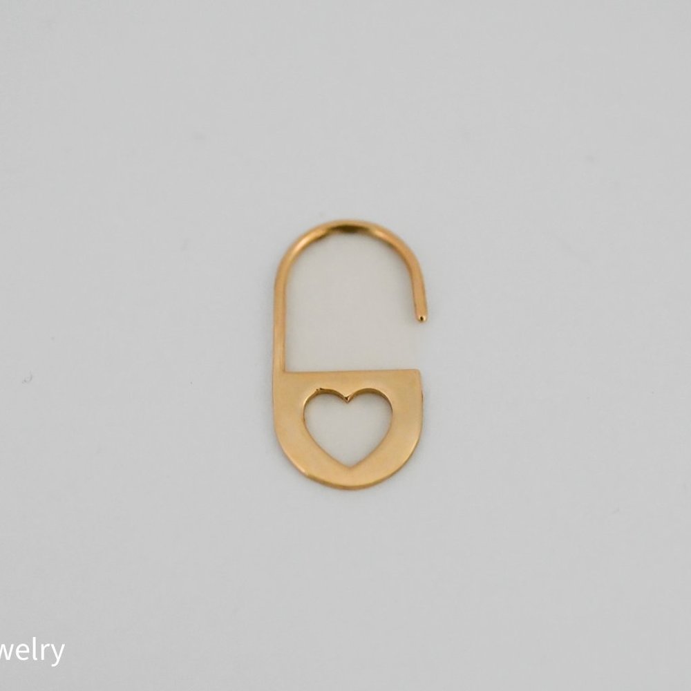 Dangle Heart Padlock Open Hoop Earring 14K Yellow Gold